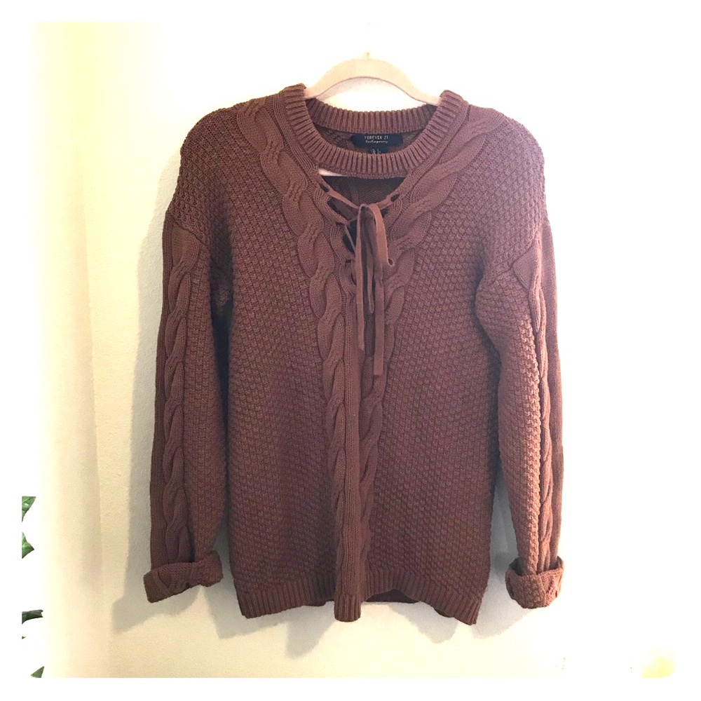 F21 Tie Up Burnt Orange Sweater